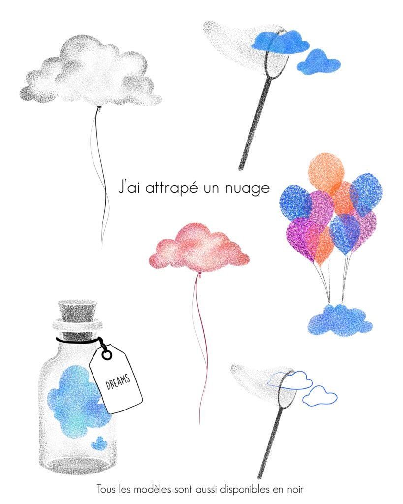flash tattoo ballons, nuages