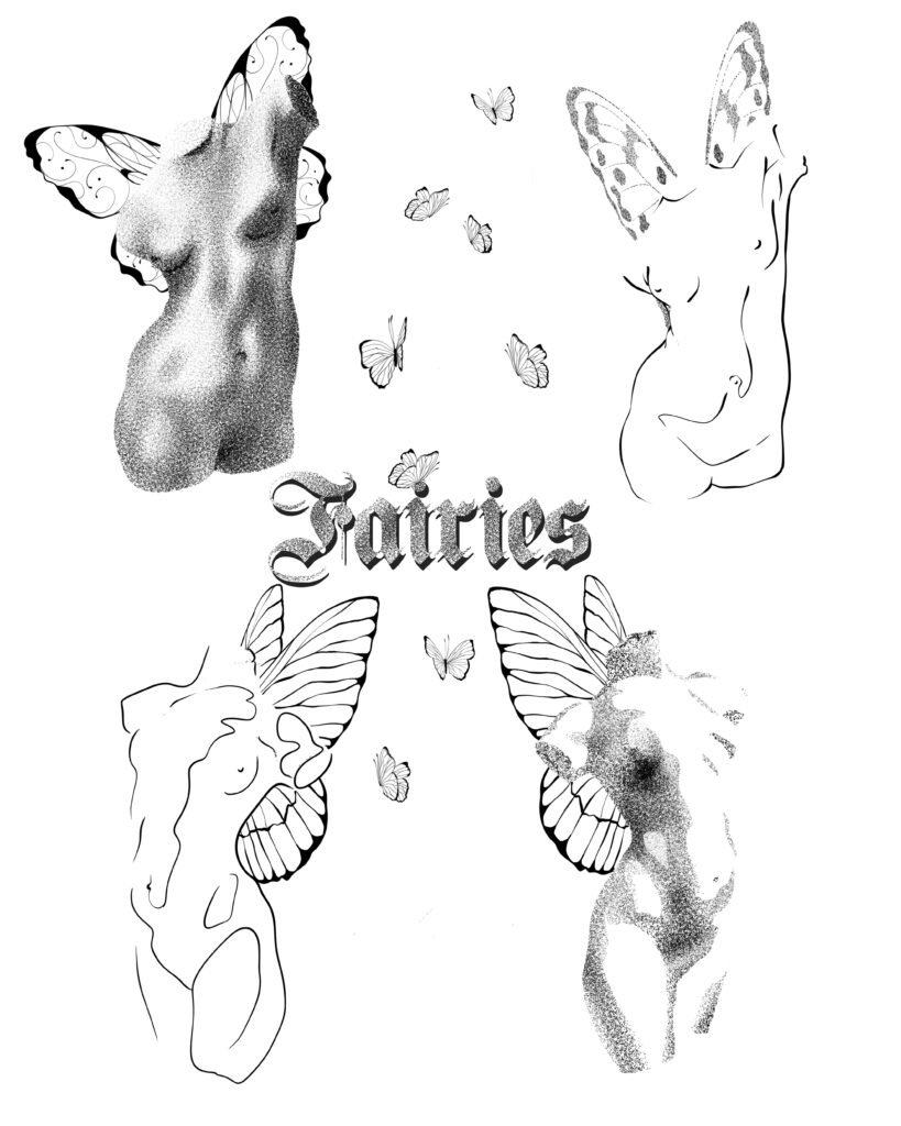 flash tattoo papillons, bustes grecs