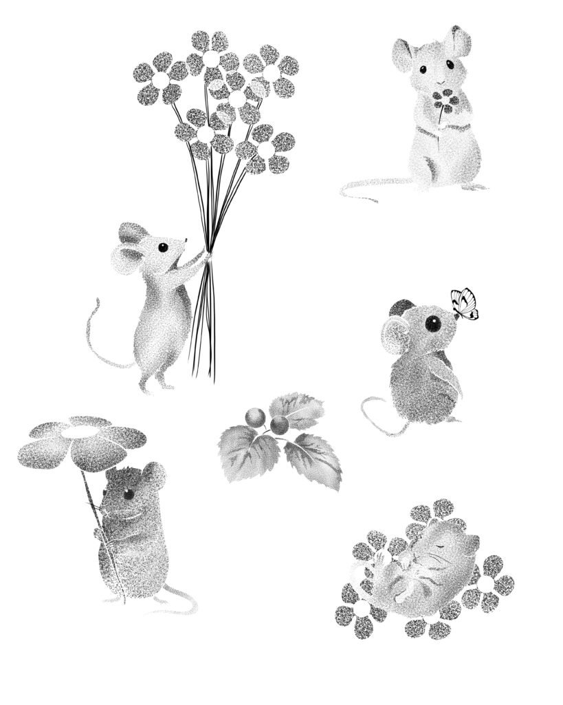 flash tattoo souris avec des fleurs