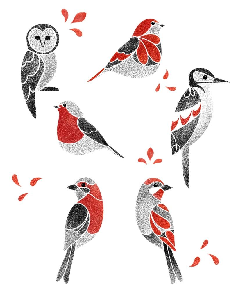 flash tattoo oiseaux rouges et noirs