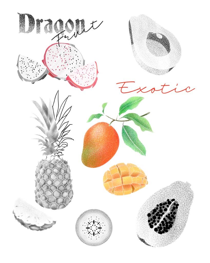 flash tattoo fruits exotiques